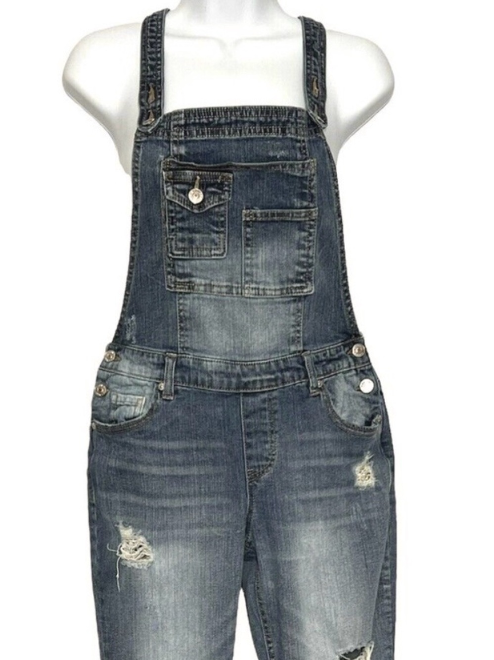 Denim Overalls with Distressed Details